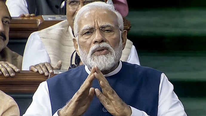 Prime Minister Narendra Modi speaks in Lok Sabha; (Photo: ANI)